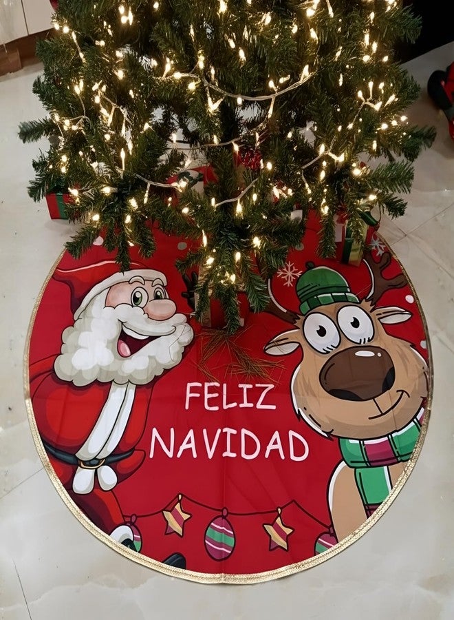 أسينشين تنورة شجرة عيد الميلاد بتصميم سانتا ورنة من أسينشن، مصنوعة من قماش فاخر، ذات طبقتين، لتزيين شجرة عيد الميلاد، غطاء قاعدة، زينة حفلات الأعياد، غطاء سفلي لشجرة عيد الميلاد (23 بوصة). - Image 4